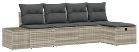 vidaXL Σετ Καναπέ Κήπου με μαξιλάρι 5 pcs Ανοιχτό γκρι Πολυ ράταν