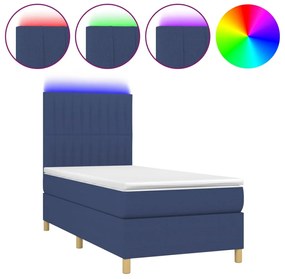 vidaXL Κρεβάτι Boxspring με Στρώμα &amp; LED Μπλε 100x200 εκ. Υφασμάτινο