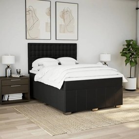 Κρεβάτι Boxspring με Στρώμα Μαύρο 140x190 εκ. Υφασμάτινο - Μαύρο