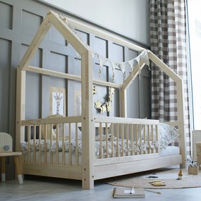 Κρεβάτι Παιδικό Montessori Flora με κάγκελα 33cm σε Φυσικό  Ξύλο  90×200cm  Luletto (Δώρο 10% έκπτωση στο Στρώμα)
