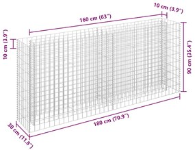 vidaXL Συρματοκιβώτιο-Γλάστρα Υπερυψωμένη 180x30x90 εκ. Γαλβ. Χάλυβας
