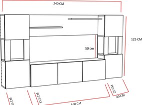 Σύνθεση Τηλεόρασης - Lore - Χρώμα Φυσικό Teak Λευκό - 160x31,5x125εκ