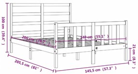 Πλαίσιο Κρεβατιού με Κεφαλάρι Μαύρο 140x200 εκ. Μασίφ Ξύλο - Μαύρο