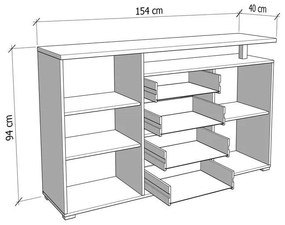 Μπουφές ATERNO 154 3K4F2V Λευκό - Artisan Oak 154x40x94εκ. 154x40x94 εκ.