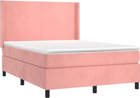 vidaXL Κρεβάτι Boxspring με Στρώμα Ροζ 140x190 εκ. Βελούδινο