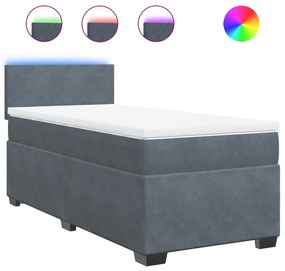 vidaXL Κρεβάτι Boxspring με Στρώμα Σκούρο Γκρι 100x200 εκ. Βελούδινο