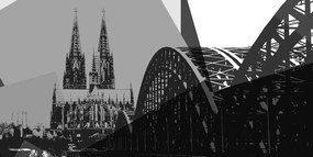 Απεικόνιση της πόλης της Κολωνίας σε ασπρόμαυρο - 100x50