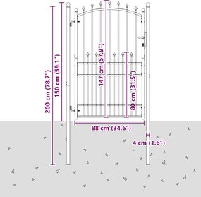 vidaXL Πύλη Φράχτη με Ακίδες EMMEN 200 x 100 cm