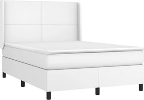 vidaXL Κρεβάτι Boxspring με Στρώμα &amp; LED Λευκό 140x190 εκ. Συνθ. Δέρμα