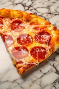 Intra Συλλεκτικό Ξύλινο Παζλ Plywood  4mm - Φέτα πίτσας Pepperoni σε μαρμάρινη επιφάνεια Σε Ξύλινο Κουτί - Διαστάσεις: 10x10 cm – 25 κομμάτια