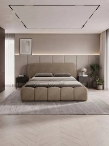 Επενδυμένο κρεβάτι Refola-Καφέ Σκούρο-160 x 200