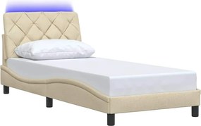 vidaXL Πλαίσιο κρεβατιού με LED χωρίς στρώμα Κρέμα 80x200 cm Ύφασμα