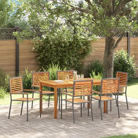 vidaXL Σερβίτσιο Κήπου 7 pcs Γκρι 140 x 80 x 74 cm Μέταλλο, ξύλο
