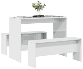 Σετ Τραπεζαρίας με Πάγκο Γυαλιστερό Λευκό Επεξεργασμένο Ξύλο