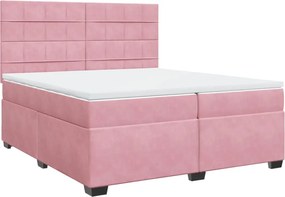 vidaXL Κρεβάτι Boxspring με Στρώμα Ροζ 200x200 εκ. Βελούδινο
