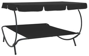 vidaXL Ξαπλώστρα - Κρεβάτι Διπλή Μαύρη με Σκίαστρο