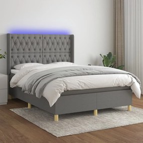 vidaXL Κρεβάτι Boxspring με Στρώμα & LED Σκ.Γκρι 140x200 εκ Υφασμάτινο