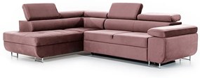 Γωνιακός καναπές Κρεβάτι Annabelle L, με αποθηκευτικό χώρο, ρόζ βελουτέ 270x98x200cm-Αριστερή γωνία-BOG3285
