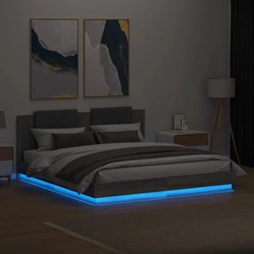 vidaXL Πλαίσιο Κρεβατιού με Κεφαλάρι και LED Γκρι sonoma 160 x 200 εκ.