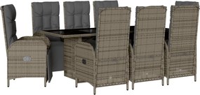 vidaXL Σετ Τραπεζαρίας Κήπου 9 τεμ. Γκρι Συνθ. Ρατάν με Μαξιλάρια