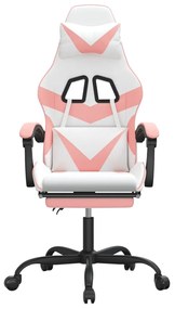 vidaXL Καρέκλα Gaming Περιστεφόμενη Υποπόδιο Λευκή &amp; Ροζ Συνθ. Δέρμα