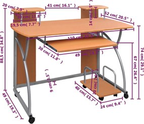 vidaXL Γραφείο Υπολογιστή Καφέ 110 x 52 x 88,5 εκ. Επεξεργασμένο Ξύλο