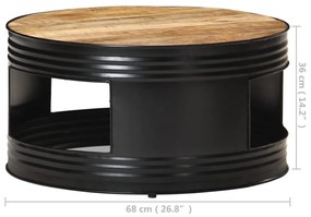 Τραπέζι Σαλονιού Μαύρο 68x68x36 εκ. Μασίφ Ακατέργ. Ξύλο Μάνγκο - Μαύρο