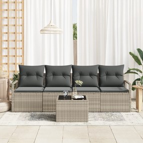 vidaXL Σετ 5 Τεμαχίων Καναπέ Κήπου με Μαξιλάρια Ανοιχτού Γκρι Πολυ Ρατάν