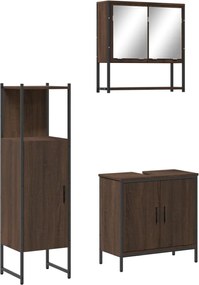 vidaXL Σετ Επίπλων Μπάνιου 3 Τεμαχίων Καφέ Δρυς από Τεχν. Ξύλο