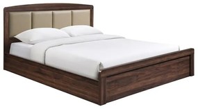 CALIBER Κρεβάτι Διπλό για Στρώμα 150x200cm, Απόχρωση Καρυδί, Κεφαλάρι Pu Μπεζ 158x210x100cm