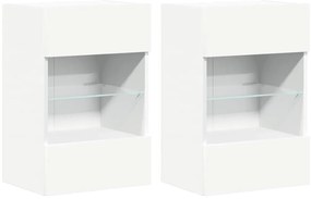 vidaXL Κρεμαστά ντουλάπια με φώτα LED για τηλεόραση 2 Τεμ. Λευκά 40x30x60,5 εκ.