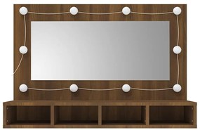 vidaXL Έπιπλο Καθρέπτη με LED Καφέ Δρυς 90x31,5x62 εκ.