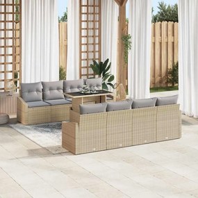 vidaXL Σετ Καναπέ Κήπου με μαξιλάρι 9 pcs Μπεζ συνθετικό ρατάν