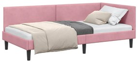 vidaXL Κρεβάτι Γωνίας Ροζ 80 x 200 cm Βελούδο και Εργοστασιακό ξύλο