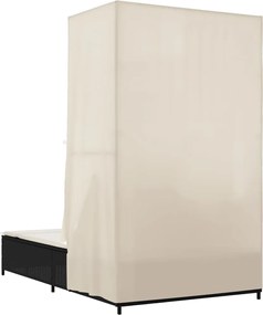 vidaXL Ξαπλώστρα Διπλή Μαύρη από Συνθετικό Ρατάν με Οροφή / Κουρτίνες