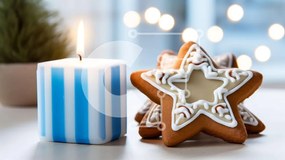 Intra Συλλεκτικό Ξύλινο Παζλ Plywood  4mm - Μπισκότα σε σχήμα αστεριού με μπλε και λευκό κερί Σε Ξύλινο Κουτί - Διαστάσεις: 10x10 cm – 25 κομμάτια