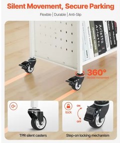 VEVOR 3-Tier Rolling Book Cart Double Sided W-Shaped Shelves Book Truck in White