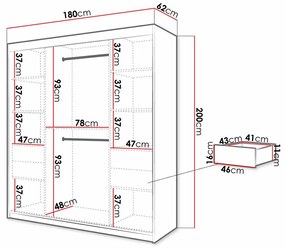 Ντουλάπα Hartford 312, Artisan βελανιδιά, Μαύρο, 200x180x62cm, 153 kg, Πόρτες ντουλάπας: Ολίσθηση, Αριθμός ραφιών: 7, Αριθμός ραφιών: 7 | Epipla1.gr