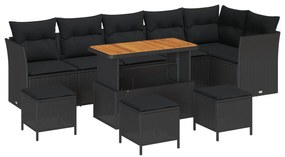 vidaXL Σετ 10 Τεμ. Καναπέδων Κήπου Με Μαξιλάρια Μαύρο Πολυ Ρατάν Ακακία, vidaXL Σετ 4 Τεμ. Καθιστικού Κήπου Με Μαξιλάρια Μαύρο Πολυ Ρατάν Ακακία