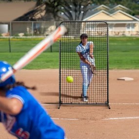 VEVOR I Screen Baseball for Batting Cage, 7x4 ft Baseball Softball Safety Screen, Body Protector Portable Batting Screen with Carry Bag &amp; Ground Stakes, Heavy Duty Pitching Net for Pitchers Protection