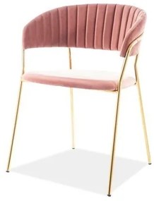 Καρέκλα τραπεζαρίας LIRA  151 Βελούδο  ροζ με χρυσά πόδια