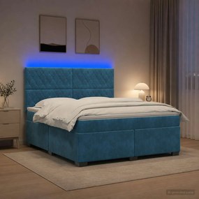 vidaXL Κρεβάτι box spring με στρώμα Μπλε 180 x 200 cm Βελούδο
