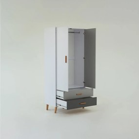 Ντουλάπα Timmy 2D2S Λευκό-Γραφίτη-Γκρι 90x50x199cm