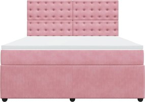 vidaXL Κρεβάτι Boxspring με Στρώμα Ροζ 180x200 εκ. Βελούδινο