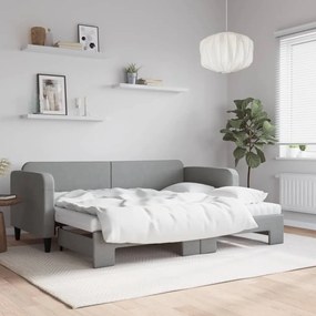 Καναπές Κρεβάτι Συρόμενος Ανοιχτό γκρι 80x200εκ Ύφασμα Στρώματα - Γκρι