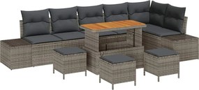 vidaXL Σετ Καναπέ Κήπου με μαξιλάρι 10 pcs Γκρι Πολυ ράταν