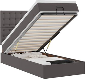 VidaXL Οθωμανικό κρεβάτι με στρώμα & LEDs Grey 90x190cm Faux Leather