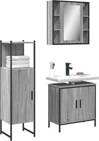 vidaXL Σετ Επίπλων Μπάνιου 3 Τεμαχίων Γκρι Sonoma Επεξεργασμένο Ξύλο