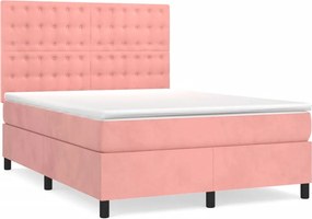 vidaXL Κρεβάτι Boxspring με Στρώμα Ροζ 140x190 εκ. Βελούδινο