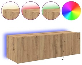vidaXL Ντουλάπι τοίχου για τηλεόραση με LED φωτισμό από καστανό δρυ 100x35x31 εκ.